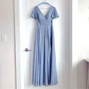 Amazon Dusty Blue Chiffon Bridesmaid Dress Size 8